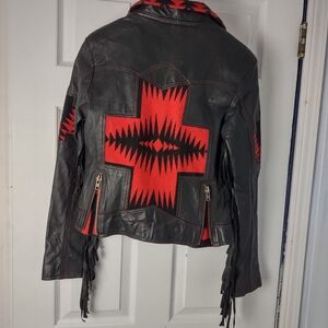 Vintage Kiyote Big Sur Pendleton Fringe Leather Jacket Women Medium RARE